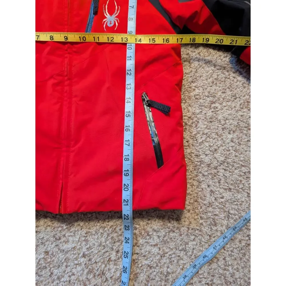 Spyder Boys Red Grey Hooded Ski Jacket Coat Winter Warm Size Kids 10